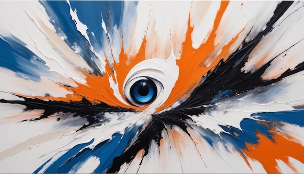 Photo an abstract painting of a fish with a blue eye and orange and white stripes