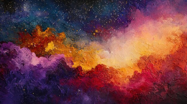 Abstract Painting of a Galaxy with Stars and Swirls of Color