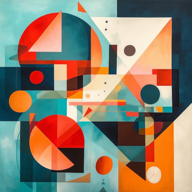 Abstract painting of a geometric composition with a blue sky in the background generative ai