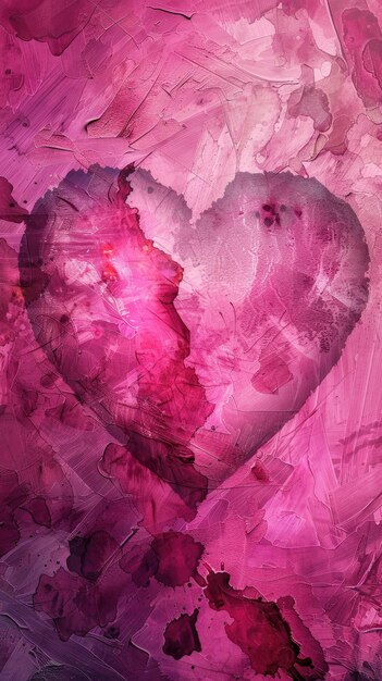 Photo abstract painting of a heart in shades of pink and purple