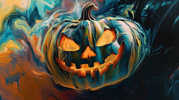 Photo abstract painting of a jackolantern with swirling colors