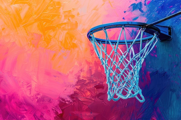 abstract painting of a netball hoop with a vibrant gradient background