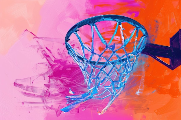 abstract painting of a netball hoop with a vibrant gradient background