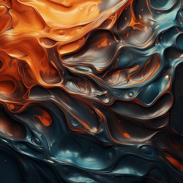 Abstract Painting Of Orange And Blue Waves On A Black Background