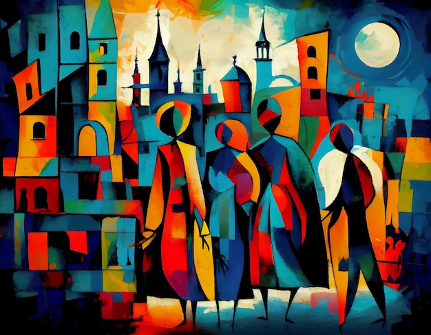 Abstract painting of people on the streets