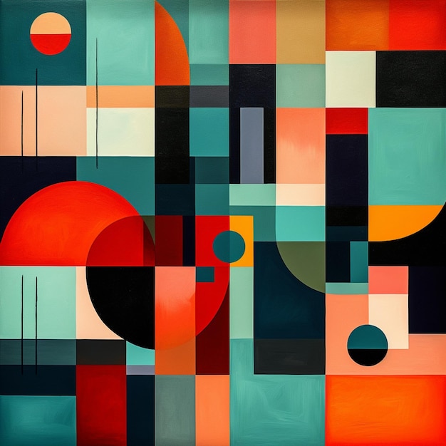 Abstract painting of a red ball and a black circle generative ai