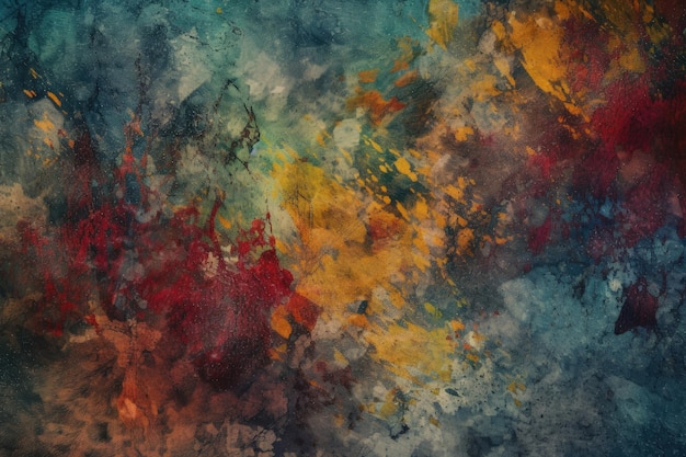 An abstract painting of red yellow and blue colors generative AI