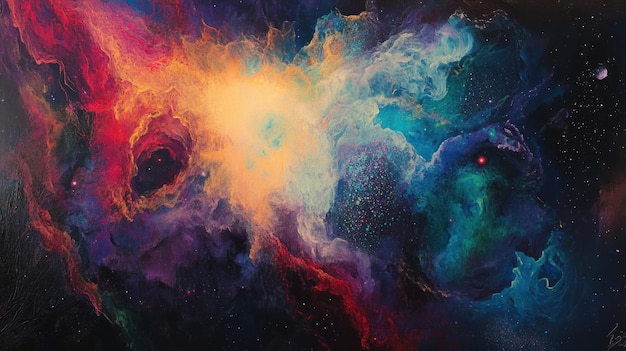 Abstract Painting of a Starry Night Sky with Colorful Nebulae