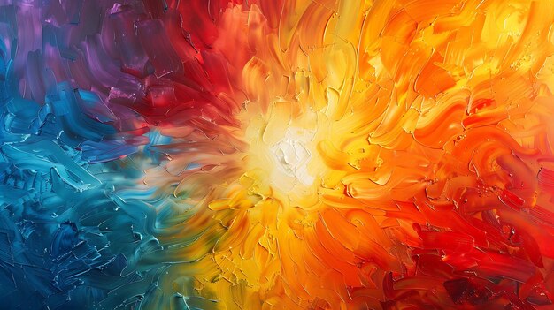 Abstract painting in vibrant colors with thick brushstrokes creating a swirling energetic effect