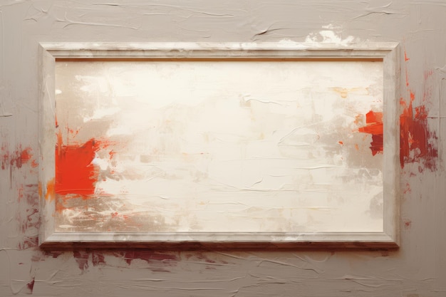 An abstract painting of a white frame on a gray wall