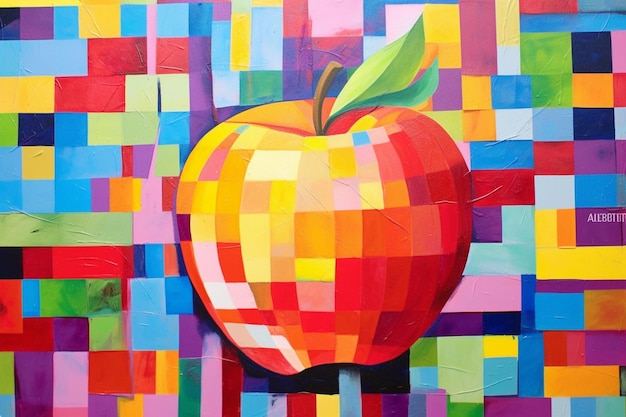 Abstract Painting with Apple in Bold Colors