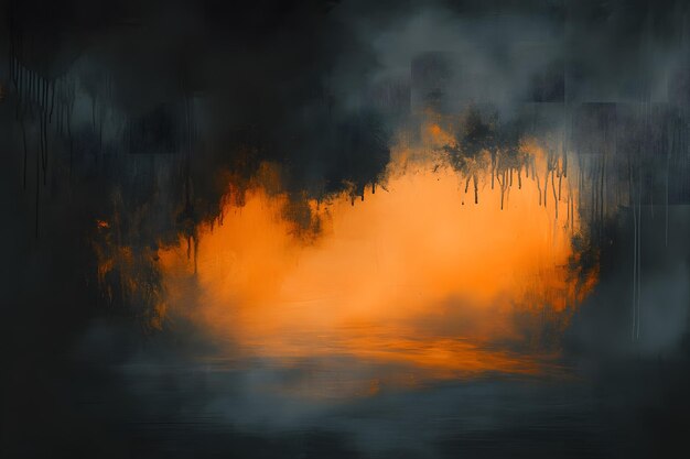 Photo abstract painting with black drips and orange background