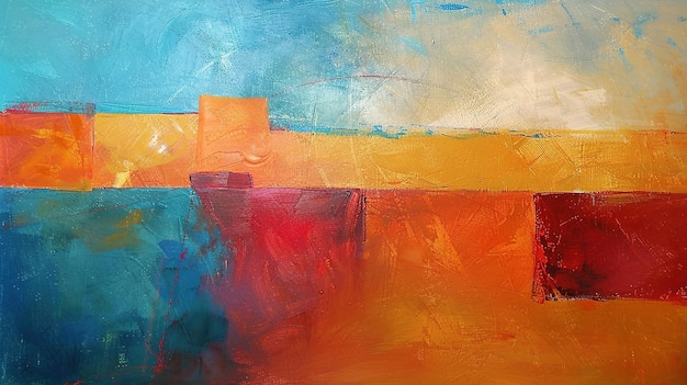 Abstract Painting With Blue Orange Red and Yellow Hues