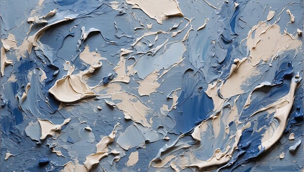 An abstract painting with blue and white oil paint