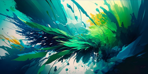 Abstract painting with bold brushstrokes in shades of green and blue Generative AI