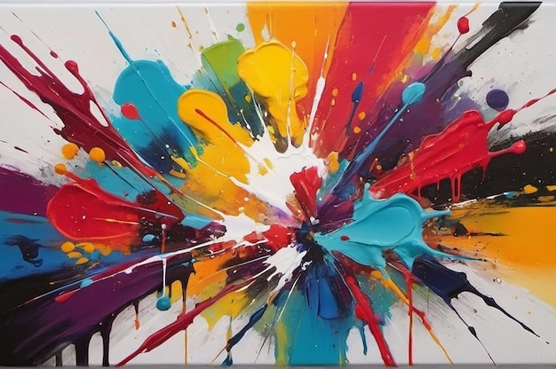 An abstract painting with bright bold splashes of color