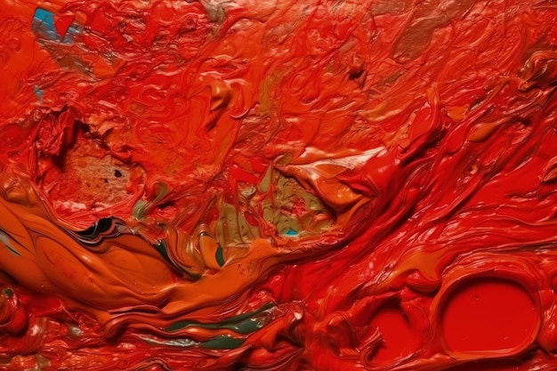 An abstract painting with dominant red and green colors Generative AI