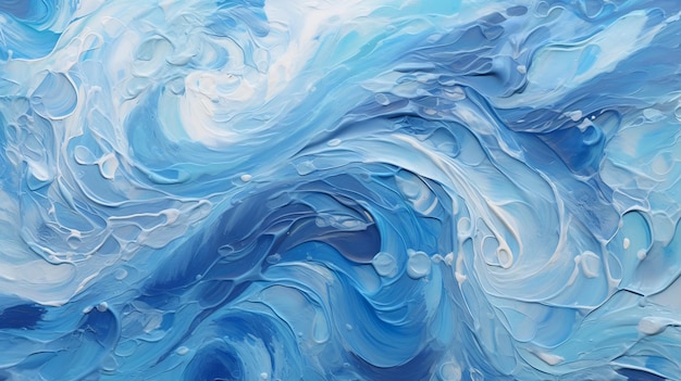 An abstract painting with dynamic blue and white swirls Generative AI