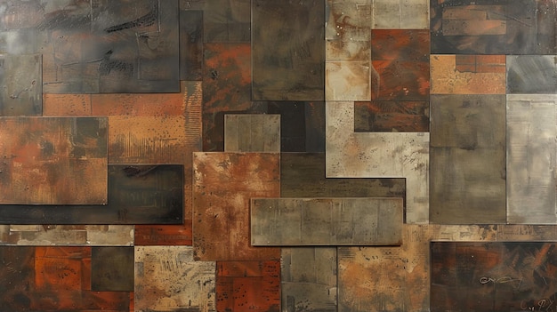 Abstract painting with geometric shapes in muted colors