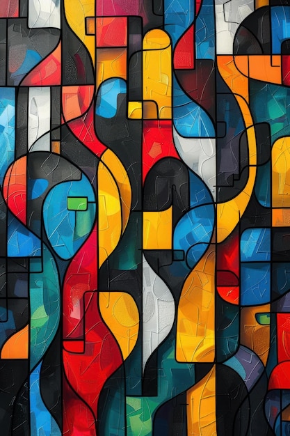 Abstract Painting with Geometric Shapes and Vibrant Colors