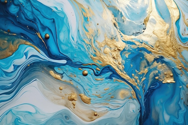 An abstract painting with gold and blue colors generative AI