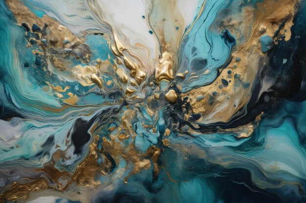 An abstract painting with gold and blue colors generative AI