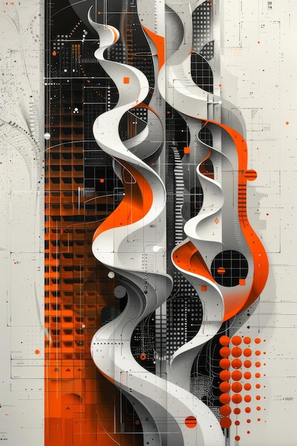 Abstract Painting With Orange and White Lines