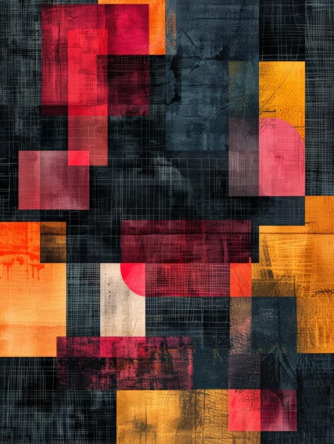 Photo abstract painting with red orange and yellow squares