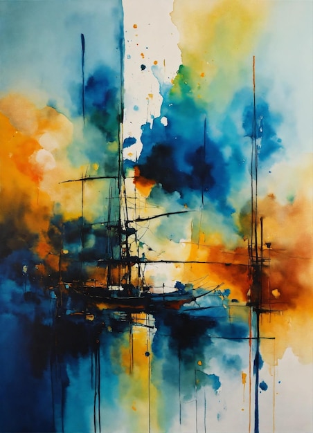 an abstract painting with the style of Mikael Brandrup water colours cinematic modern art