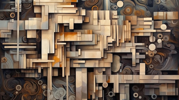 An abstract painting with a variety of shapes and sizes Generative AI