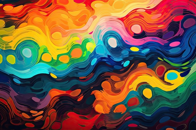 An abstract painting with a vibrant and colorful composition