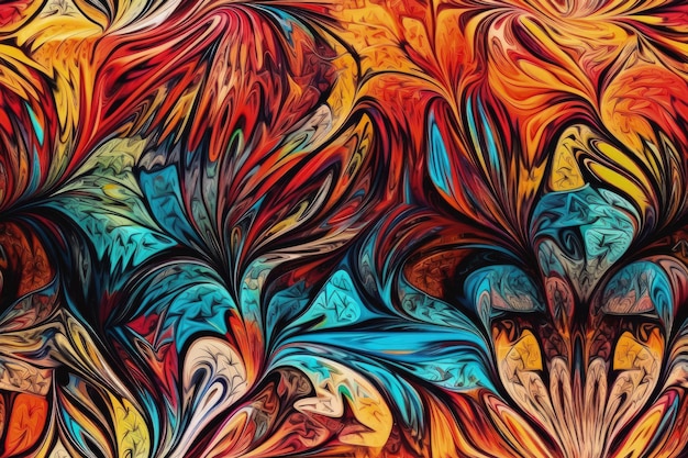 Abstract painting with vibrant colors and various shapes created with Generative AI technology