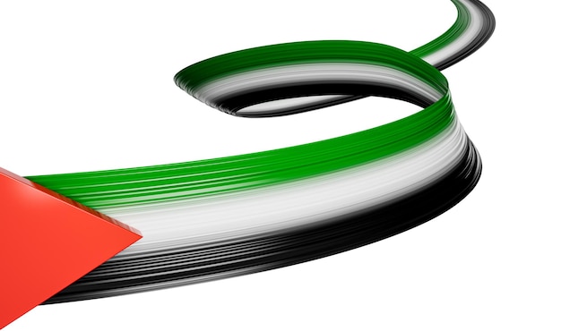 Abstract Palestine flag color White and green waving Palestine ribbon flag on red background