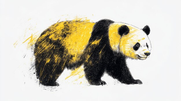 Abstract Panda Pen Art Yellow Black Side View Super HD 4K