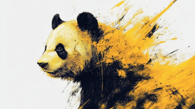 Abstract Panda Pen Art Yellow and Black Side View Super HD Ultra 4K