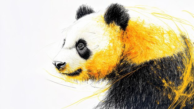 Photo abstract panda pen art yellow black side view ultra hd 4k