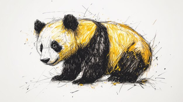 Abstract Panda Pen Art Yellow Black Side View in Ultra HD 4K