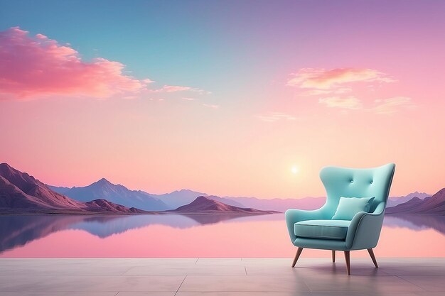 Photo abstract panoramic background fantastic landscape with armchair and pastel gradient sky