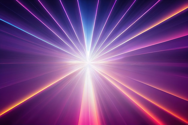 Abstract panoramic neon background Bright purple violet pink lines glowing in ultraviolet light