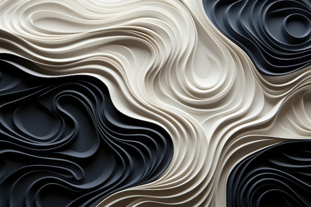 Abstract paper cut 3D Art Sculpture Clean Clean Black waves of paper crafts M generative IA