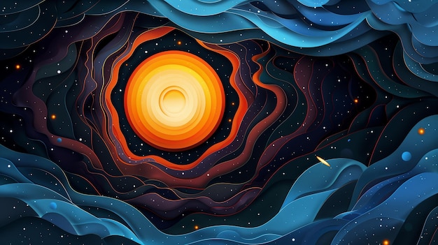 Abstract paper cut art backgroundspace themegalaxyblack holesuper nova