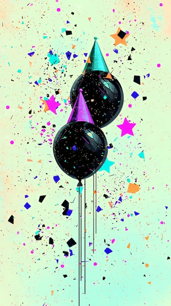 Photo abstract party balloons with confetti