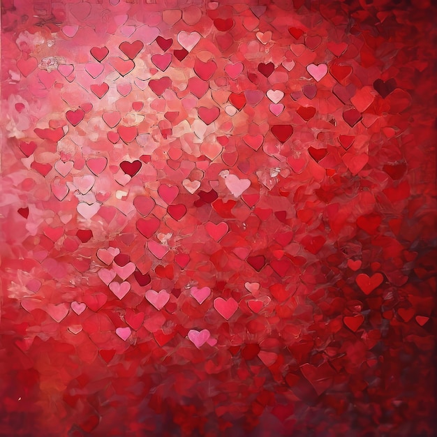 Photo abstract passion romance background with scattered pink hearts on burgundy textured background