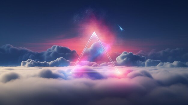 abstract pastel background of colorful cloud and neon linear triangle minimalist fantastic geometric