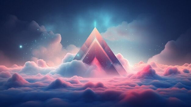 abstract pastel background of colorful cloud and neon linear triangle minimalist fantastic geometric