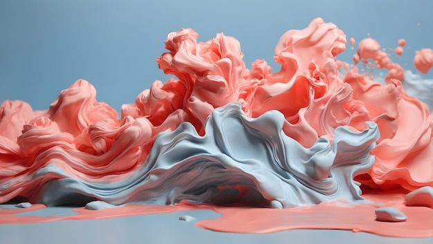 Abstract pastel coral pink color paint with pastel blue background Fluid creative concept composite