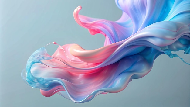 Abstract pastel pink and blue fluid composition with a gray background