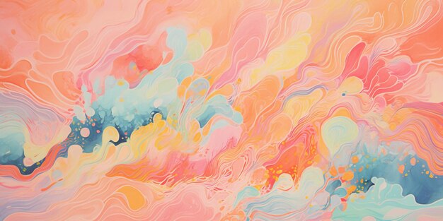 Abstract pastel vibrant colors gouache paint flow swirl and splatter texture pattern background