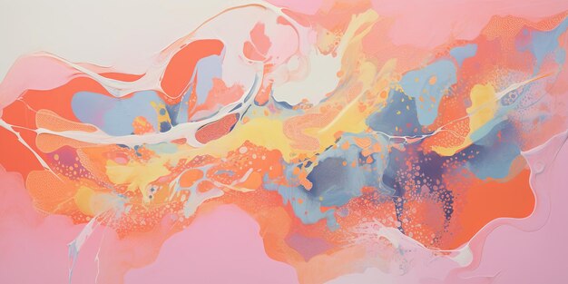 Abstract pastel vibrant colors gouache paint flow swirl and splatter texture pattern background