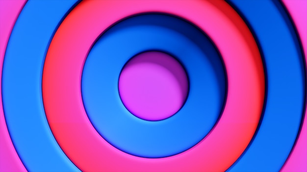 Abstract pattern of colorful circles with offset effect. Red blue rings.